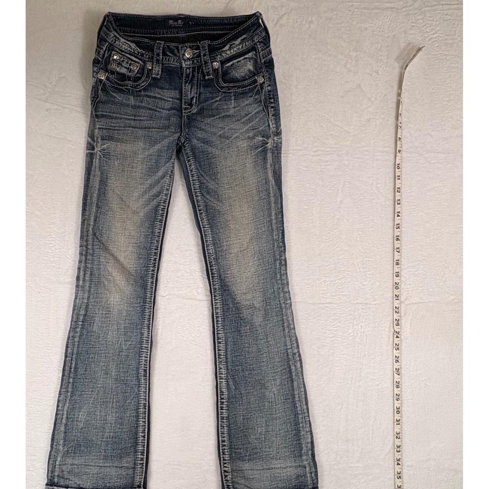 Miss Me Mid Rise Bootcut Jeans Wing Sequin Embellished Blue Denim E3861B3S Sz 23